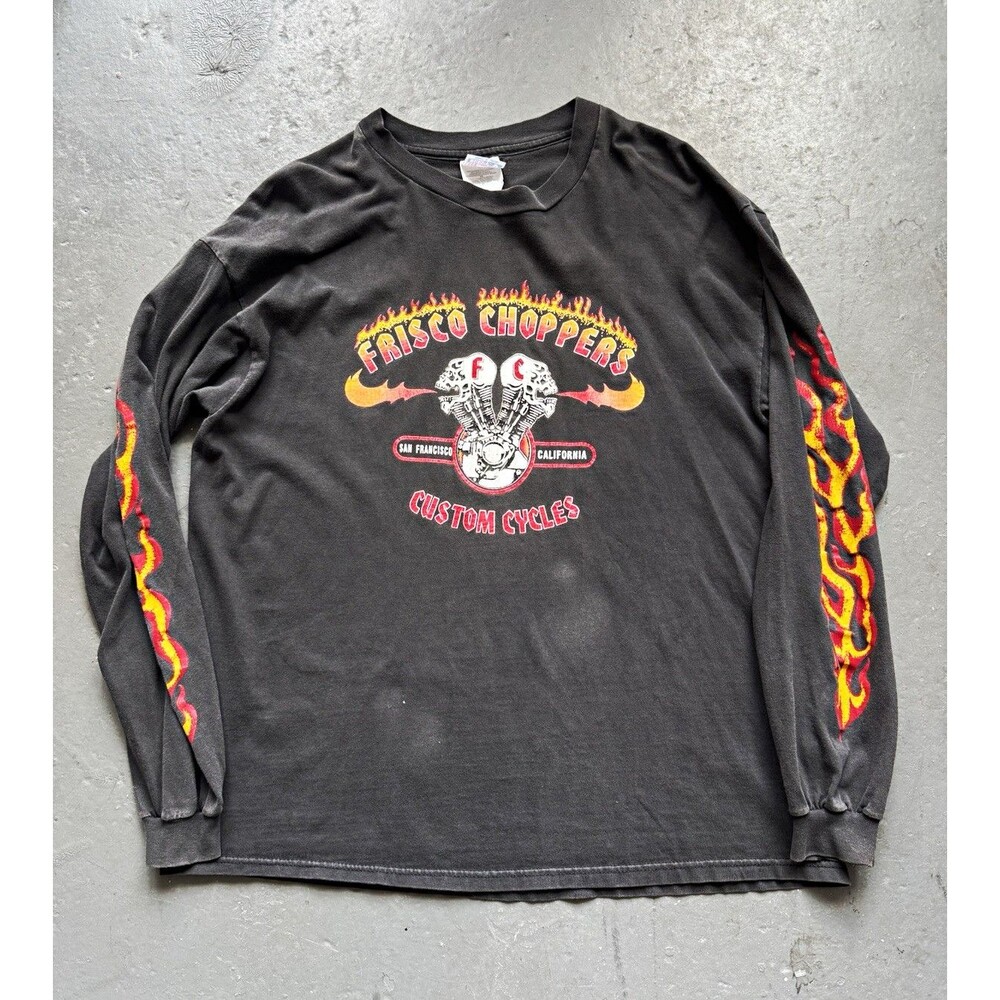 Vintage Frisco Choppers Double-Sided Skull Graphic Black Long Sleeve T-Shirt XL